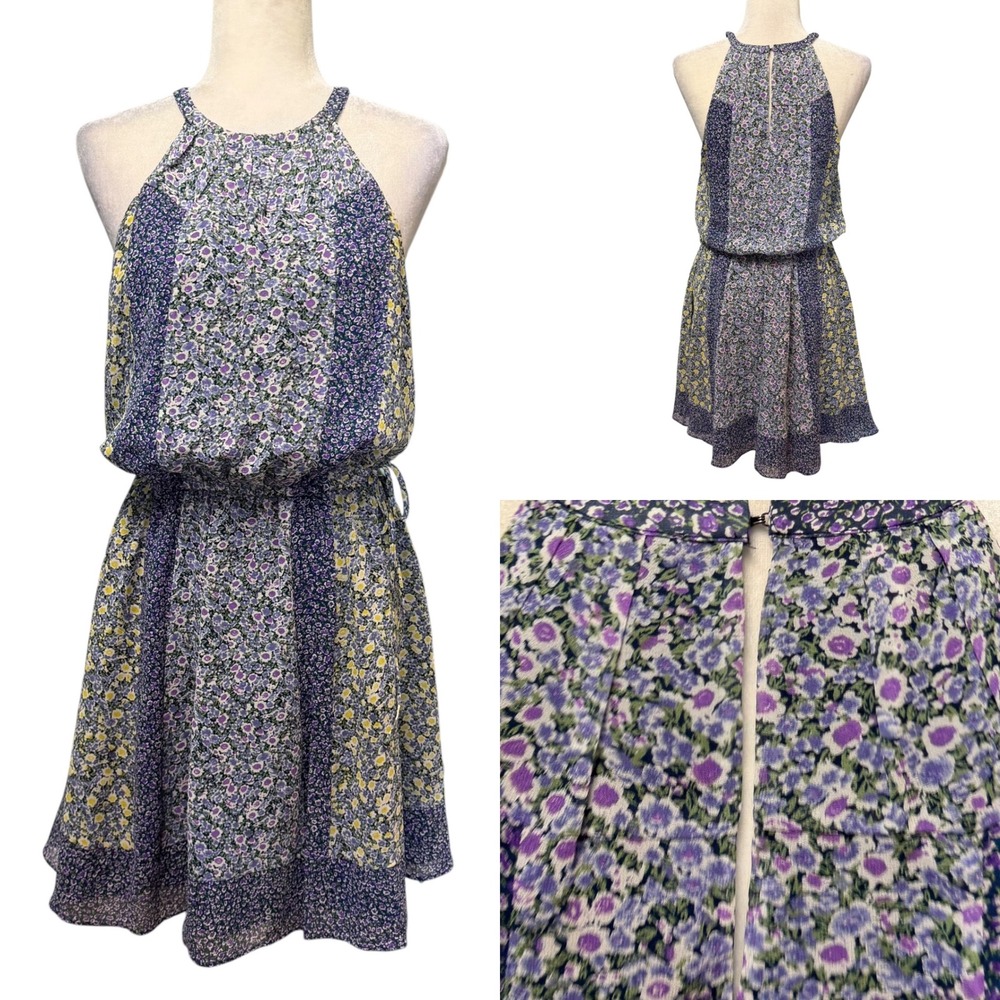 Joie Dress Women M Halter Silk Blouson Floral Mixed Print Feminine‎ Cottagecore